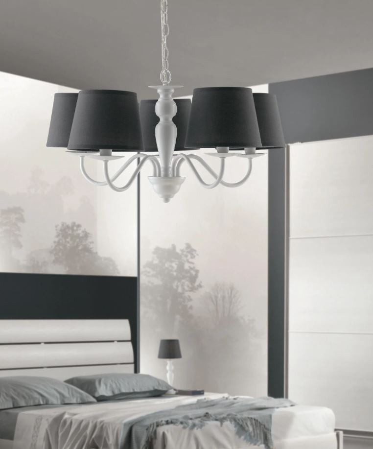 Lampadario FAVOLA a Sospensione 5 luci Led(E14) 100x56 cm in Metallo e Tessuto