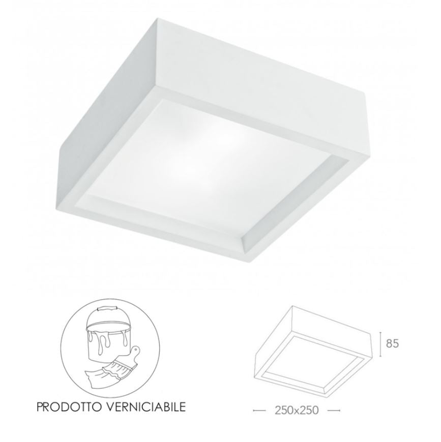 Plafoniera GABRIEL Quadrato Led(E27) 25 cm In Gesso