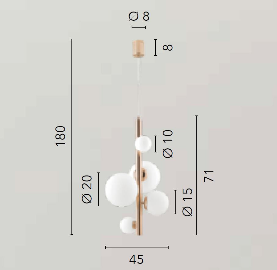 HERA Pendant Lamp 5 Led Spheres (G9) 180 cm In Metal