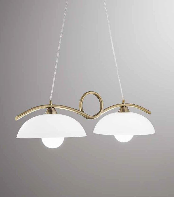 Lampadario HALLEY a Sospensione 2 Luci Led (E27) In Metallo e Vetro