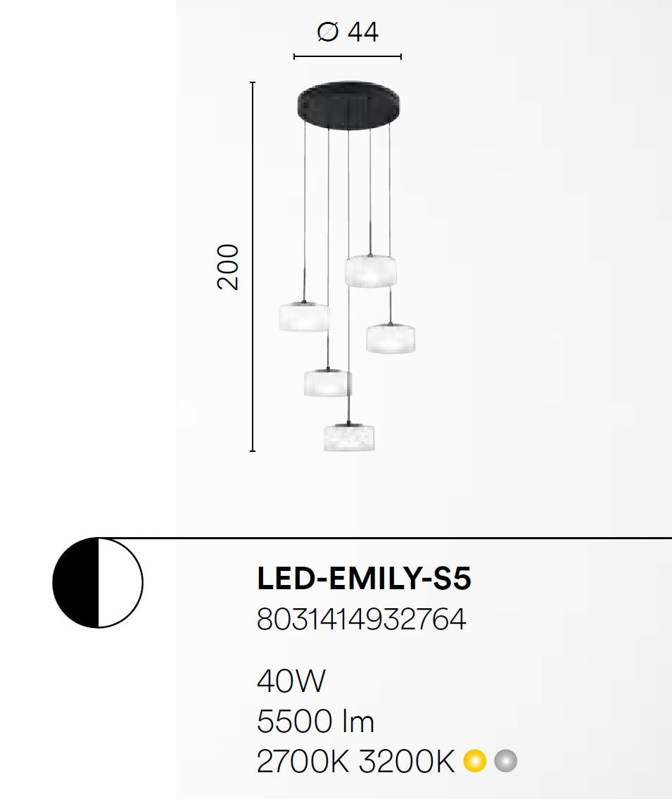 Lampadario EMILY a Sospensione 200 cm 5 luci In Vetro