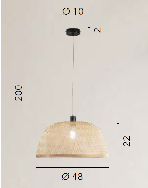 Lampadario BAMBOO a Sospensione 1 luce Led(E27) 200x50 cm In Bamboo
