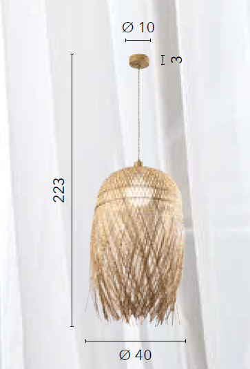 Lampadario BAHAMAS a Sospensione 1 luce Led(E27) 223x40 cm In Bamboo