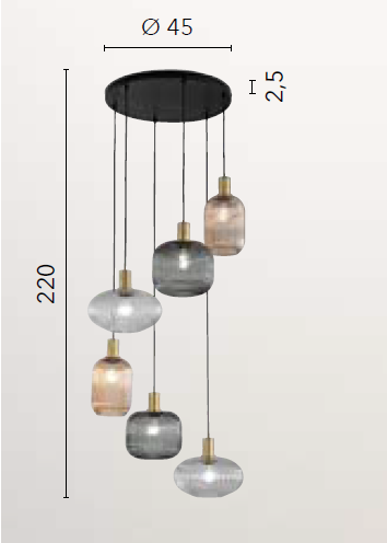 Lampadario EGADI a Sospensione 6 luci E27 220 cm in Vetro