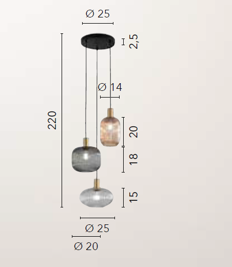 Lampadario EGADI a Sospensione 3 luci E27 220 cm in Vetro