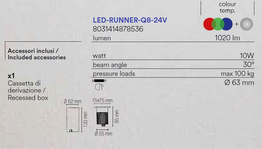 Incasso RUNNER Smart quadrato 7,5 cm 10 W RGB + 4000K (luce naturale) in Alluminio