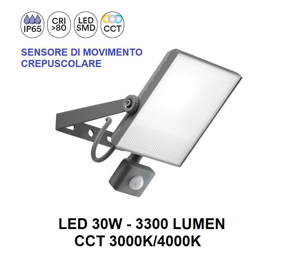 Proiettore AXEL Led 30w 26,3 cm Con Sensore Di Movimento In Alluminio