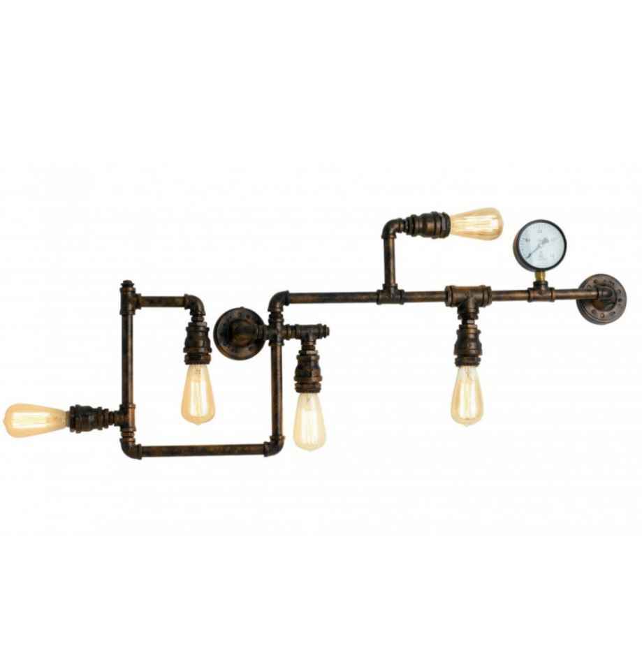 Plafoniera Stile Industriale Tubi Idraulici Metallo Ruggine/Zinco Amarcord PL5 (E27)