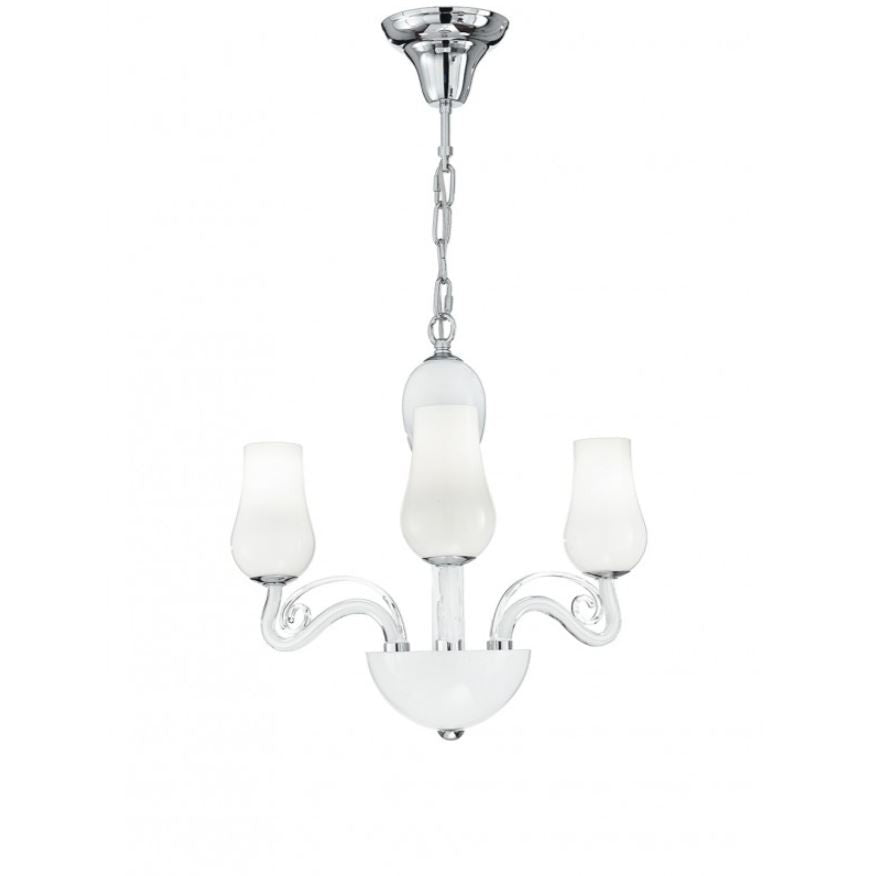 Lampadario SOFFIO a Sospensione 3 luci Led(E14) 115x64 cm In Vetro Soffiato