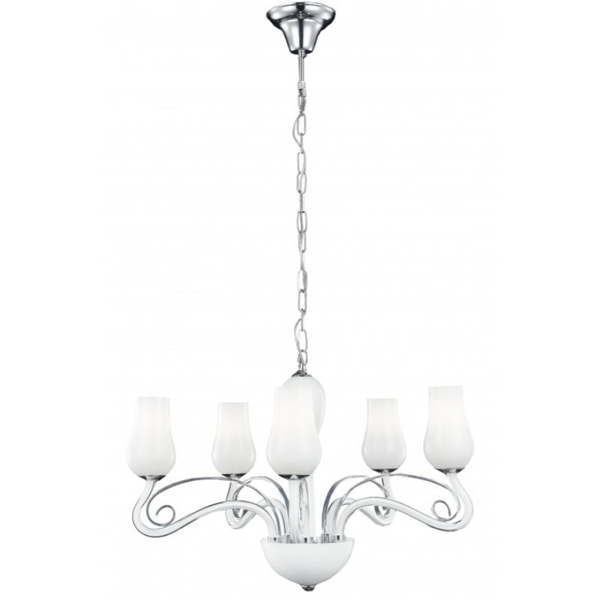 Lampadario SOFFIO a Sospensione 5 luci Led(E14) 120x64 cm In Vetro Soffiato