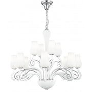 Lampadario SOFFIO a Sospensione 12 luci Led(E14) 140x80 cm In Vetro Soffiato