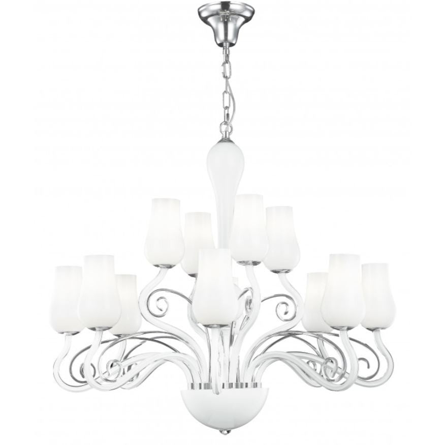 Lampadario SOFFIO a Sospensione 12 luci Led(E14) 140x80 cm In Vetro Soffiato