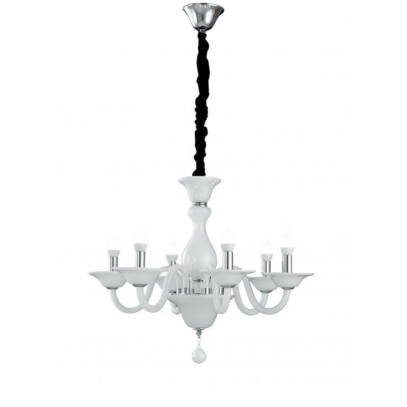 Lampadario SOFFIO a Sospensione 6 luci Led(E14) 120x66 cm In Vetro Soffiato