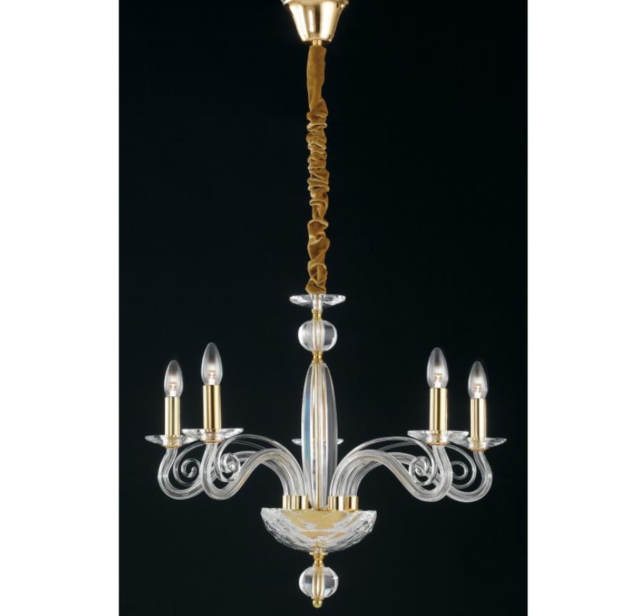 Lampadario EPOQUE a Sospensione 5 luci Led(E14) 140x65 cm In Cristallo