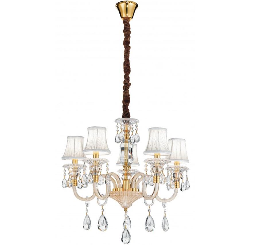 Lampadario MONET a Sospensione 5 luci Led(E14) 128x63 cm In Cristalli K9 e Tessuto