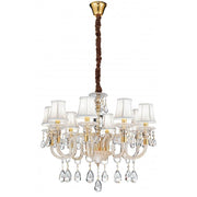Lampadario MONET a Sospensione 8 luci Led(E14) 128x73 cm In Cristalli K9 e Tessuto