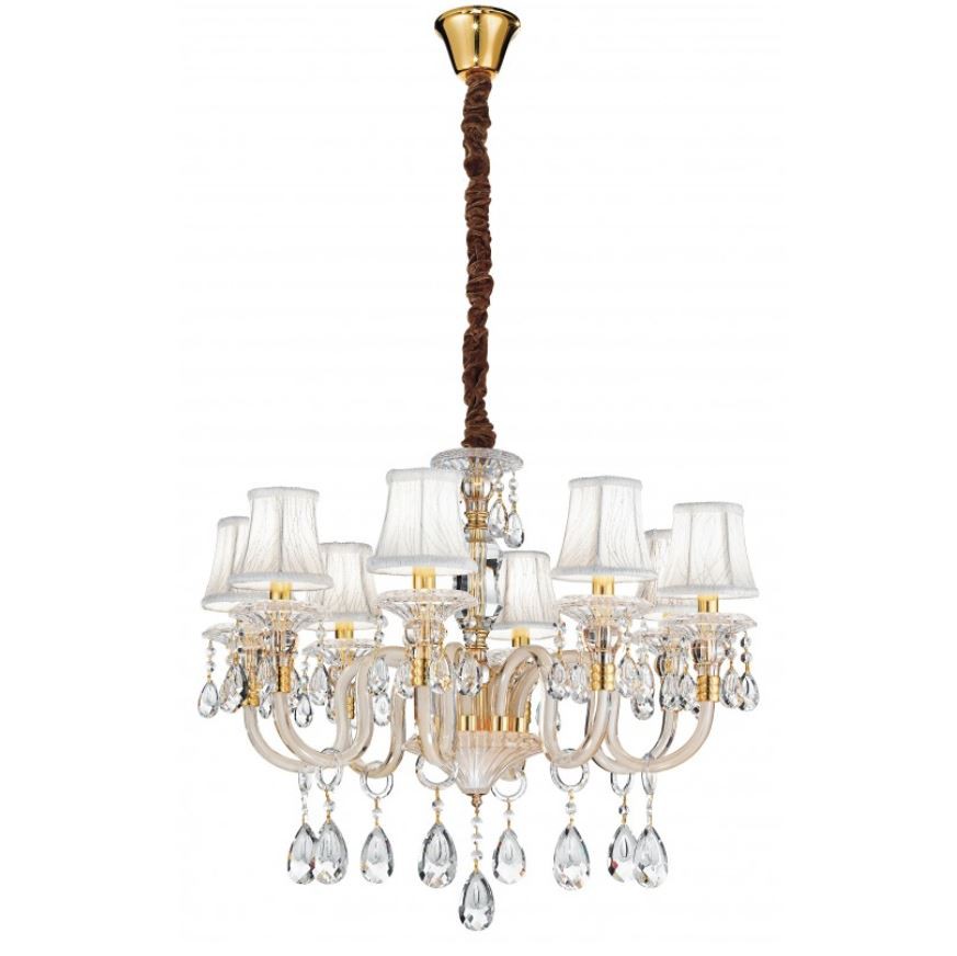 Lampadario MONET a Sospensione 8 luci Led(E14) 128x73 cm In Cristalli K9 e Tessuto