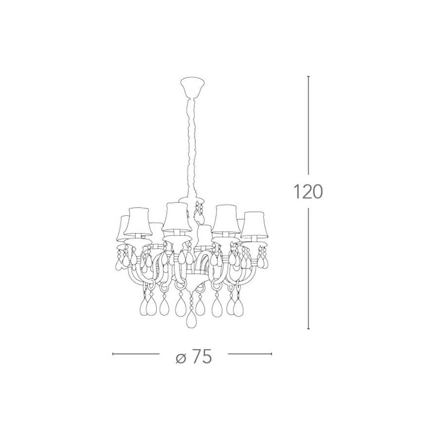 Lampadario MONET a Sospensione 8 luci Led(E14) 128x73 cm In Cristalli K9 e Tessuto