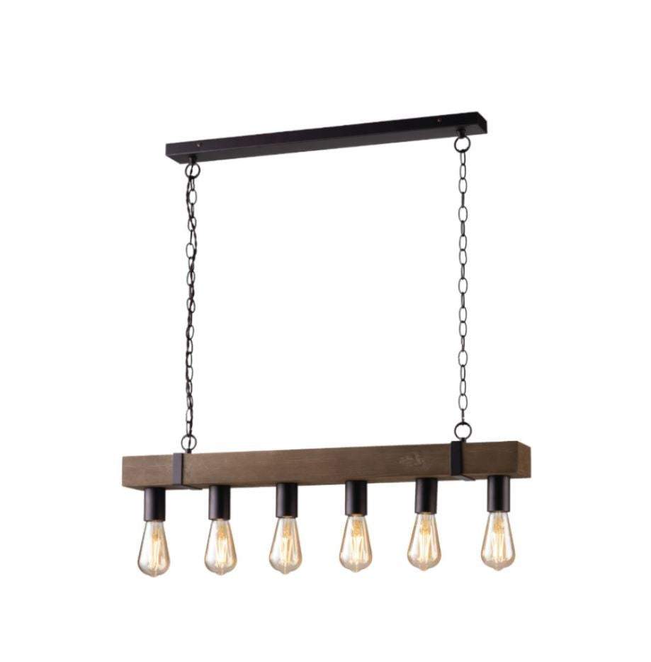 Lampadario TEXAS a Sospensione 6 Luci Led (E27) 80 cm In Legno