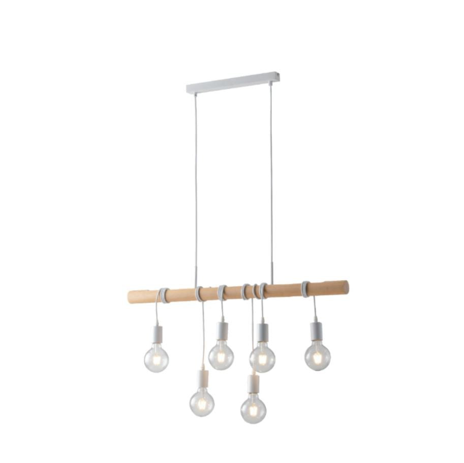 Lampadario ARIZONA a Sospensione 6 Luci Led (E27) 90 cm In Legno
