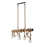 ROPE Pendant Lamp 6 LED Lights (E27) 100 cm In Wood and Rope
