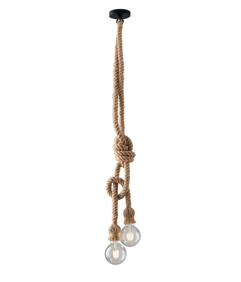 Lampadario ROPE a Sospensione 2 Luci Led (E27) 150 cm In Corda di Canapa