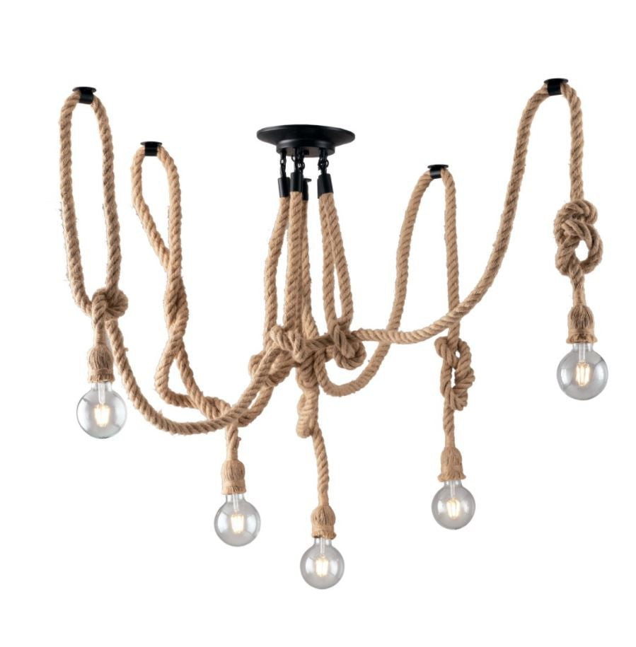Lampadario ROPE a Sospensione 5 Luci Led (E27) 250 cm In Corda di Canapa