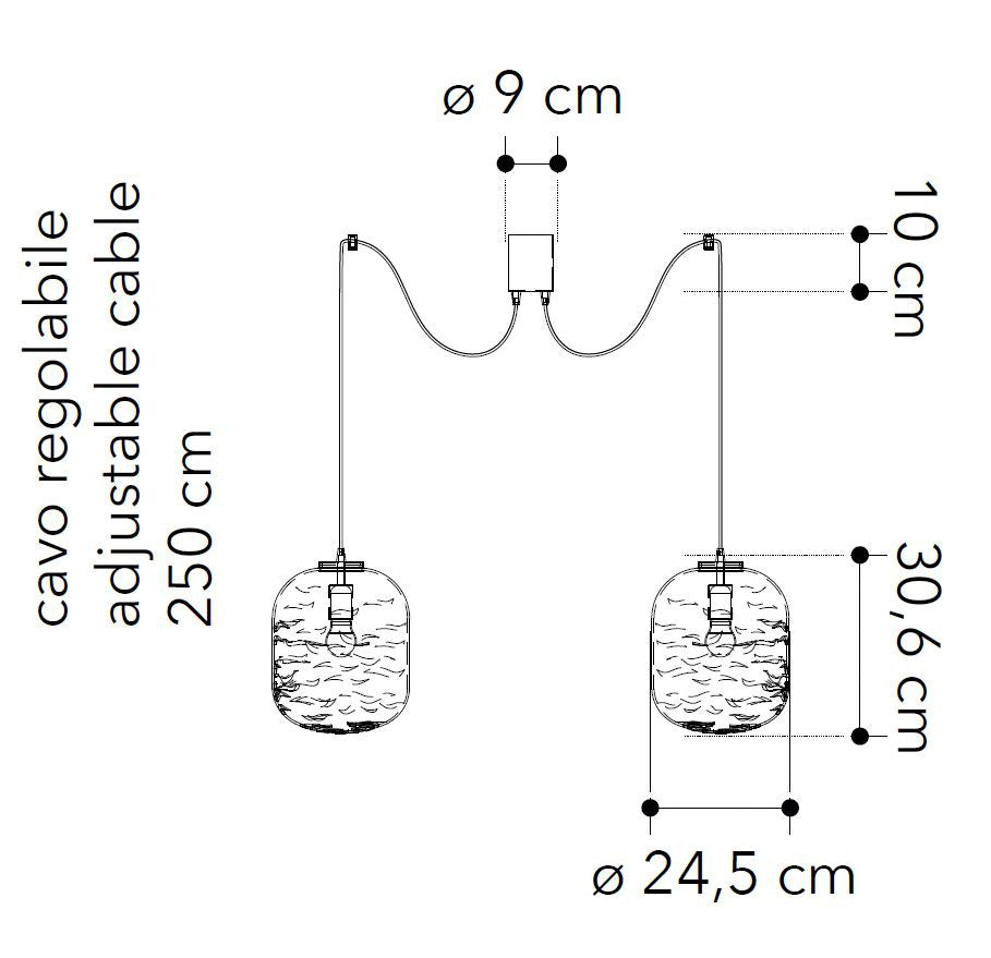 Lampadario NEREIDE 2 luci (E27) 250 cm In Vetro