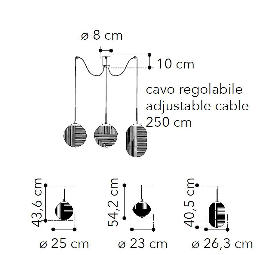 Lampadario GREENWICH a Sospensione 4 luci E27 250 cm in Vetro