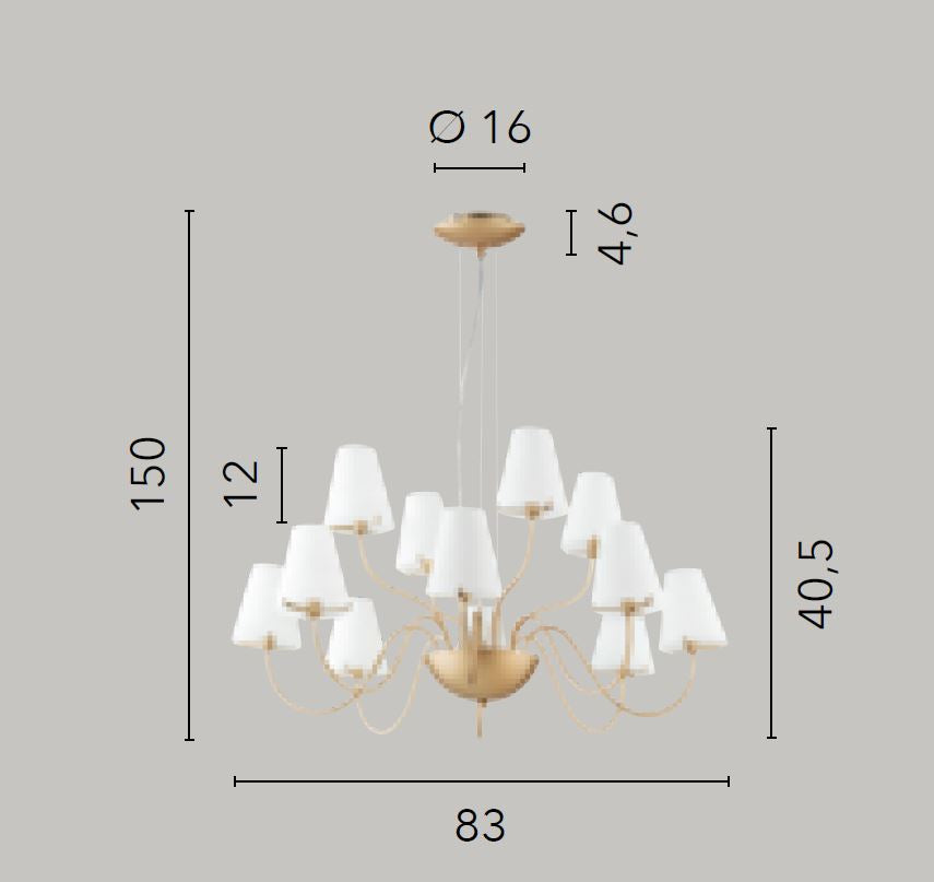 Lampadario CANTO a Sospensione 12 Luci Led(E14) 150 cm In Metallo
