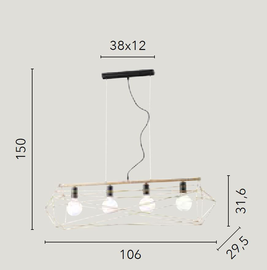 Lampadario ABRAXAS a sospensione 4 Luci Led 29,5 cm In Metallo