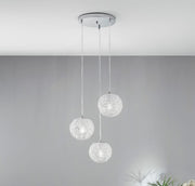 Lampadario ASTRA a Sospensione 3 luci Led(E27) 120x40 cm In Metallo e Cristallo
