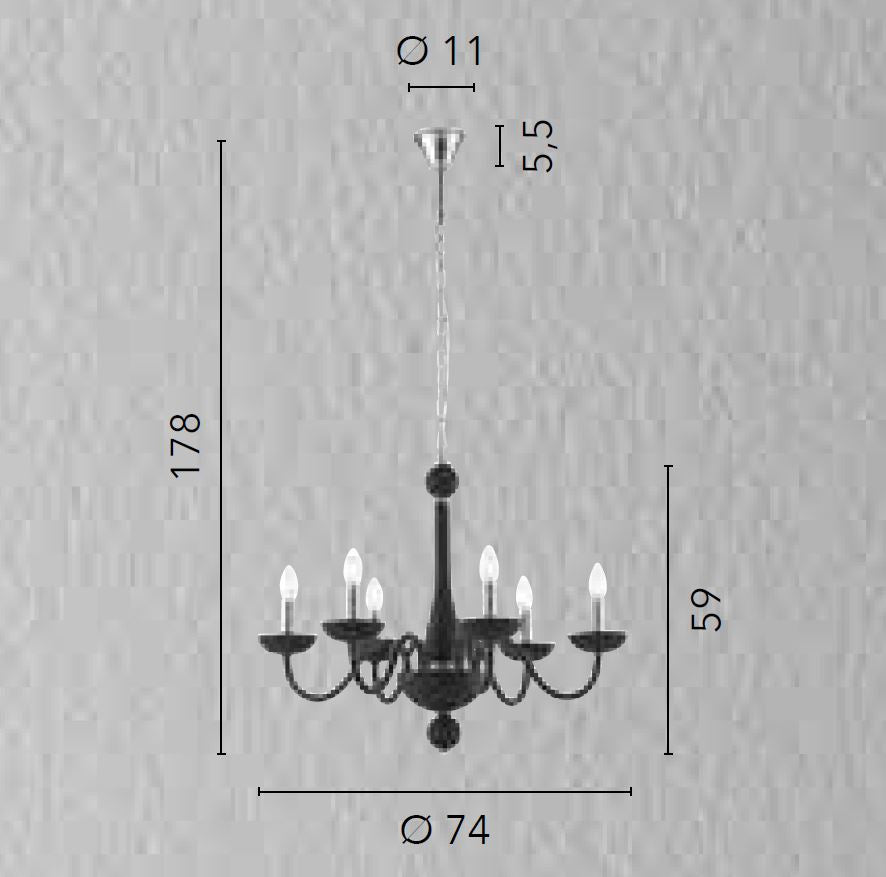 Lampadario ALFIERE a Sospensione 6 Luci Led (E14) 74 cm In Vetro