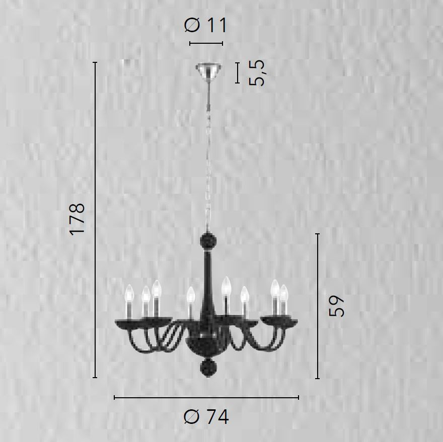 Lampadario ALFIERE a Sospensione 8 Luci Led (E14) 74 cm In Vetro