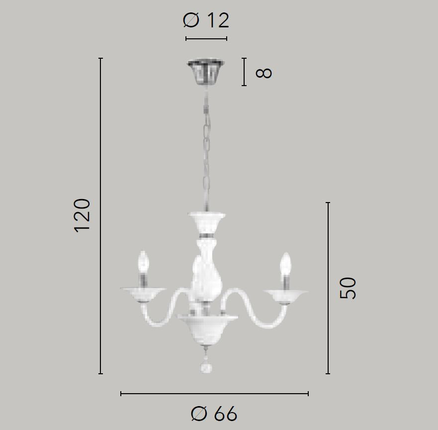 Lampadario SOFFIO a Sospensione 3 luci Led(E14) 120x66 cm In Vetro Soffiato