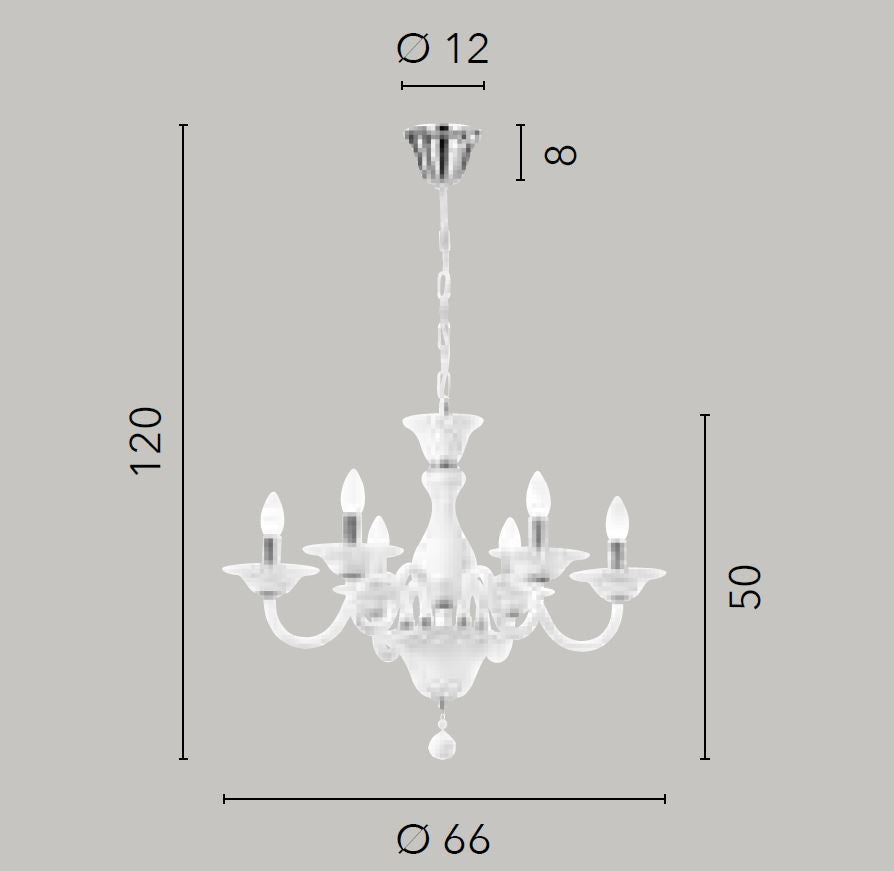 Lampadario SOFFIO a Sospensione 6 luci Led(E14) 120x66 cm In Vetro Soffiato