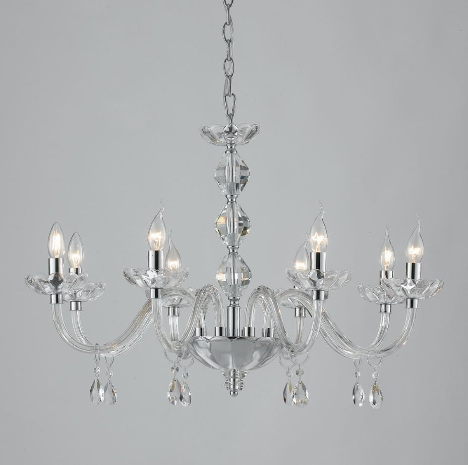 Lampadario RIFLESSO a Sospensione 8 Luci Led (E14) 83cm In Cristallo