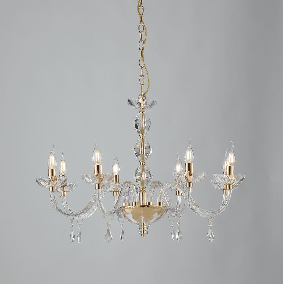 Lampadario RIFLESSO a Sospensione 8 Luci Led (E14) 83cm In Cristallo