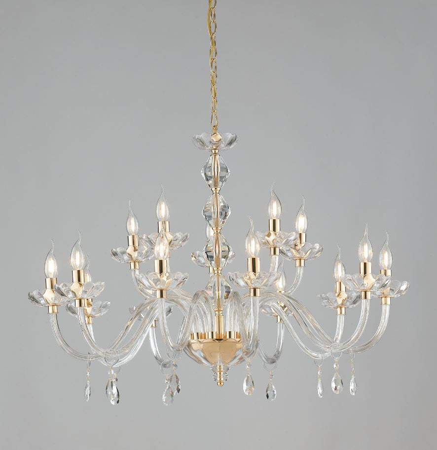 Lampadario RIFLESSO a Sospensione 15 Luci Led (E14) 94 cm In Cristallo
