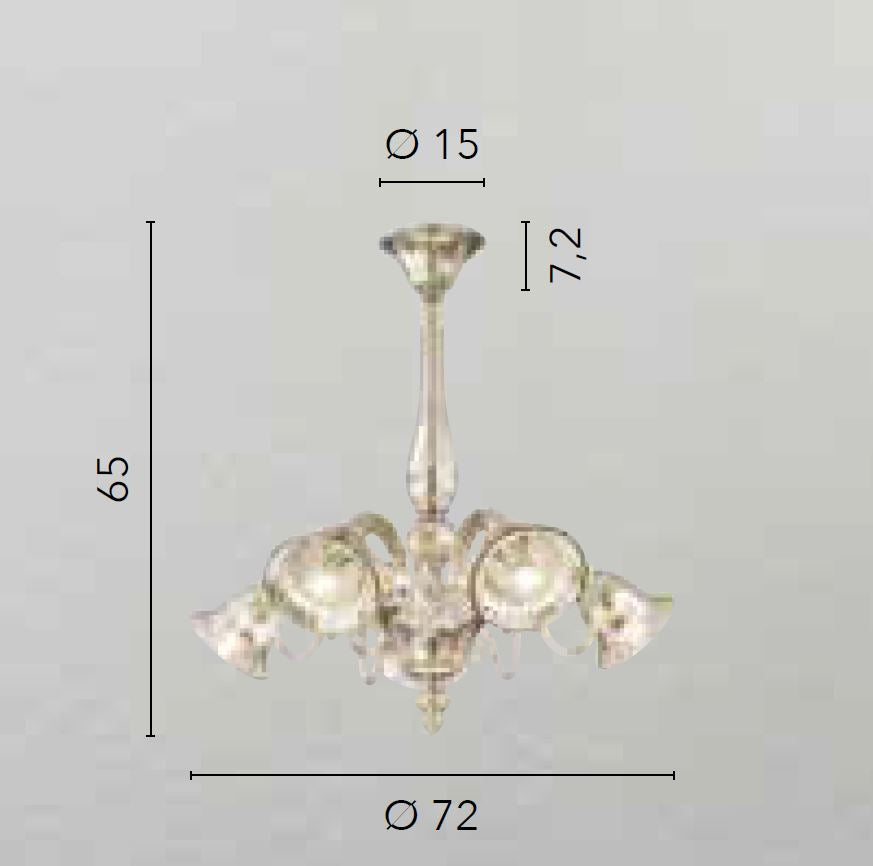 Lampadario POSEIDON a Sospensione 5 luci Led(E14) 72x65 cm In Vetro Soffiato