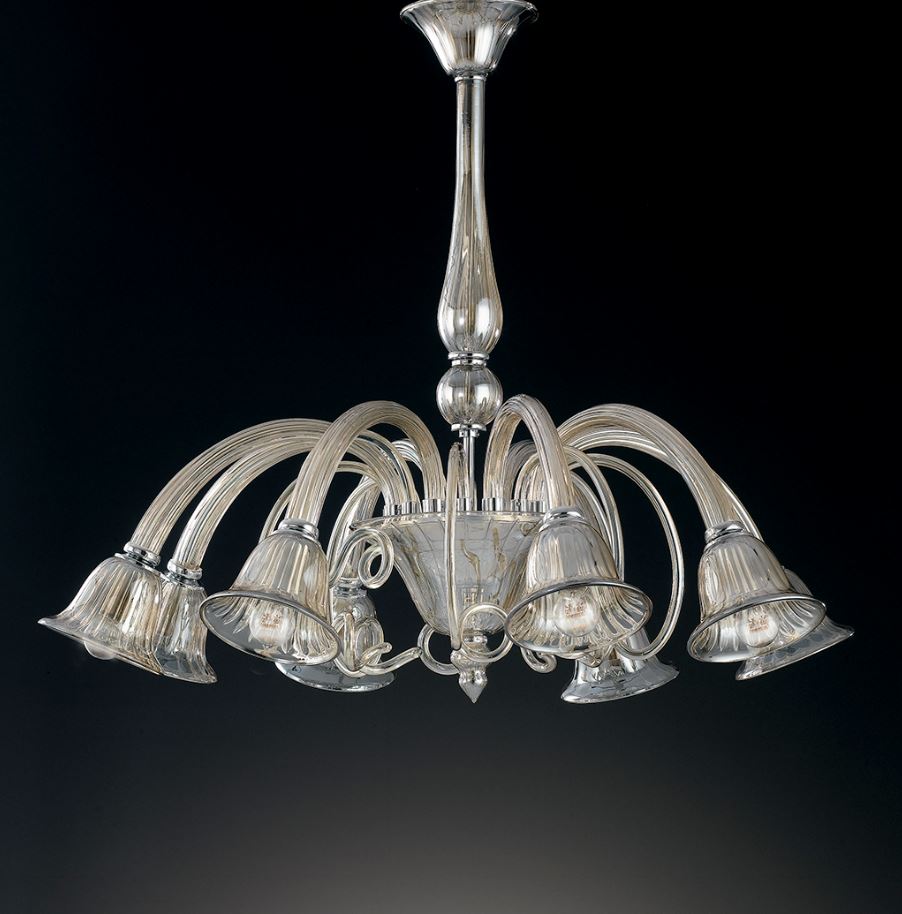 Lampadario POSEIDON a Sospensione 8 luci Led(E14) 73x93 cm In Vetro Soffiato