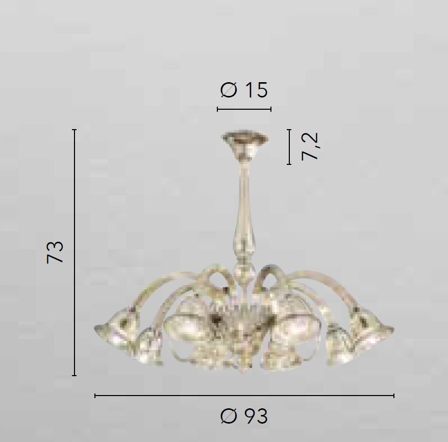 Lampadario POSEIDON a Sospensione 8 luci Led(E14) 73x93 cm In Vetro Soffiato