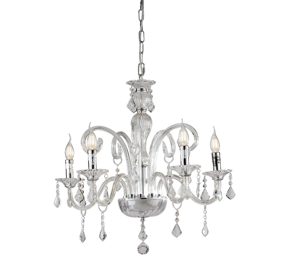 Lampadario CRISTALLO a Sospensione 5 Luci Led(E14) 66 cm in Vetro