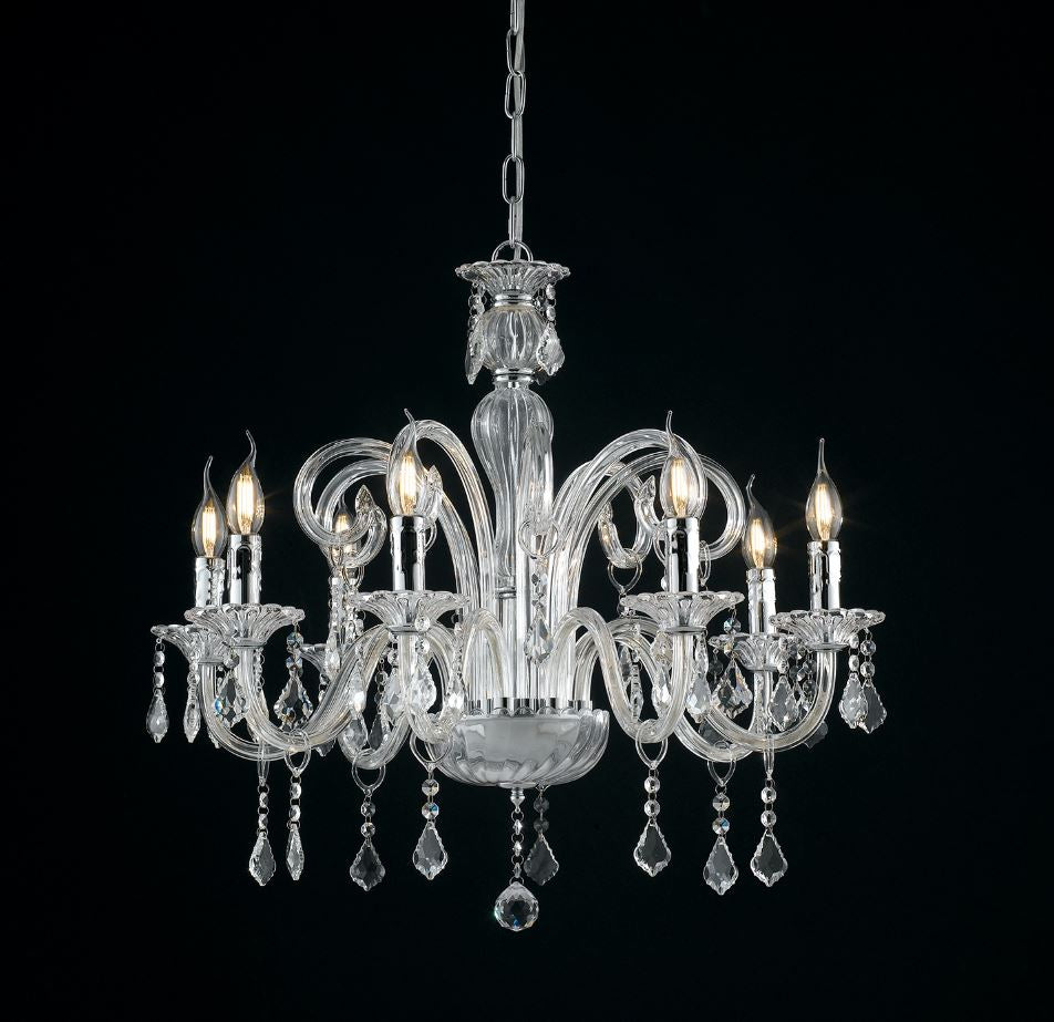 Lampadario CRISTALLO a Sospensione 8 Luci Led(E14) 70 cm in Vetro