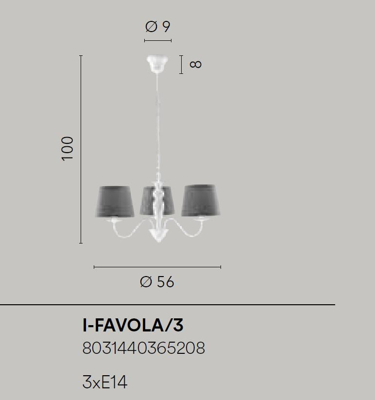 Lampadario FAVOLA a Sospensione 3 luci Led(E14) 100x56 cm in Metallo e Tessuto