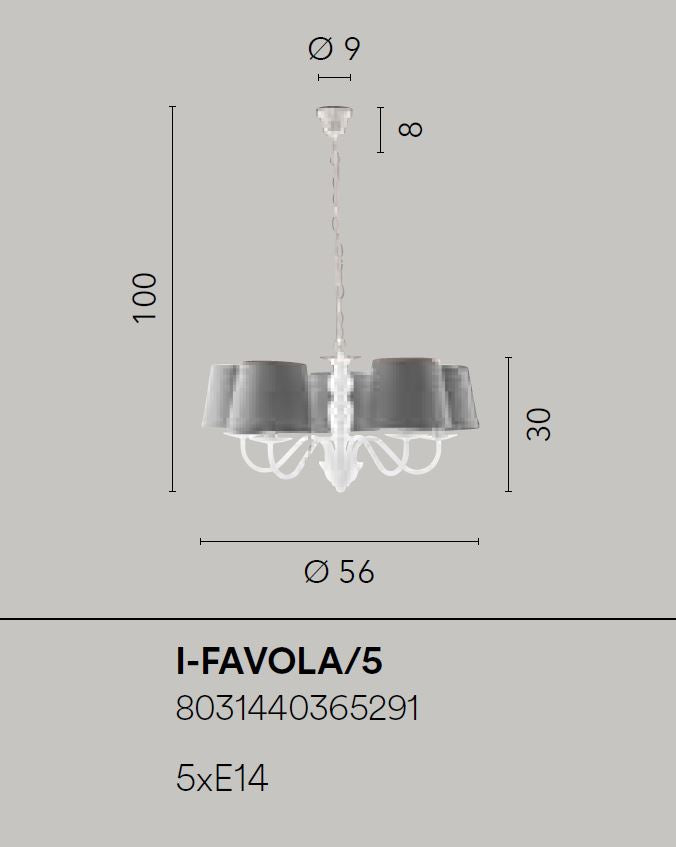 Lampadario FAVOLA a Sospensione 5 luci Led(E14) 100x56 cm in Metallo e Tessuto