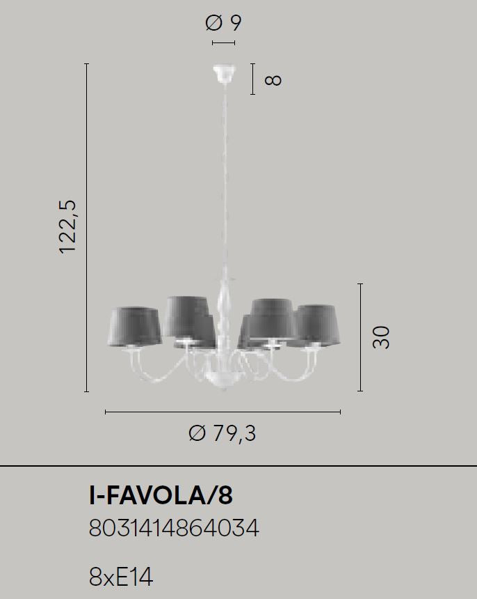 Lampadario FAVOLA a Sospensione 8 luci Led(E14) 122.5x80 cm in Metallo e Tessuto