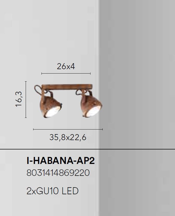 Applique HABANA 2 Luci Led (GU10) 35,8 cm In Metallo