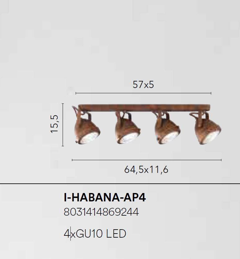 Applique HABANA 4 Luci Led (GU10) 64,5 cm In Metallo