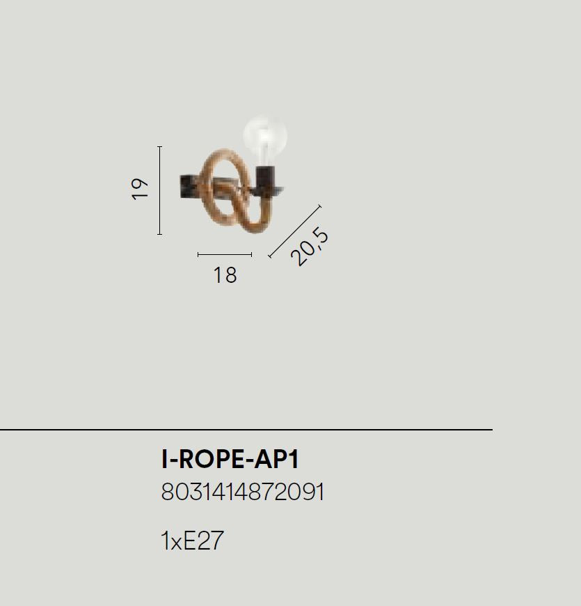 Applique ROPE Led (E27) 20,5 cm In Metallo e Corda di Canapa
